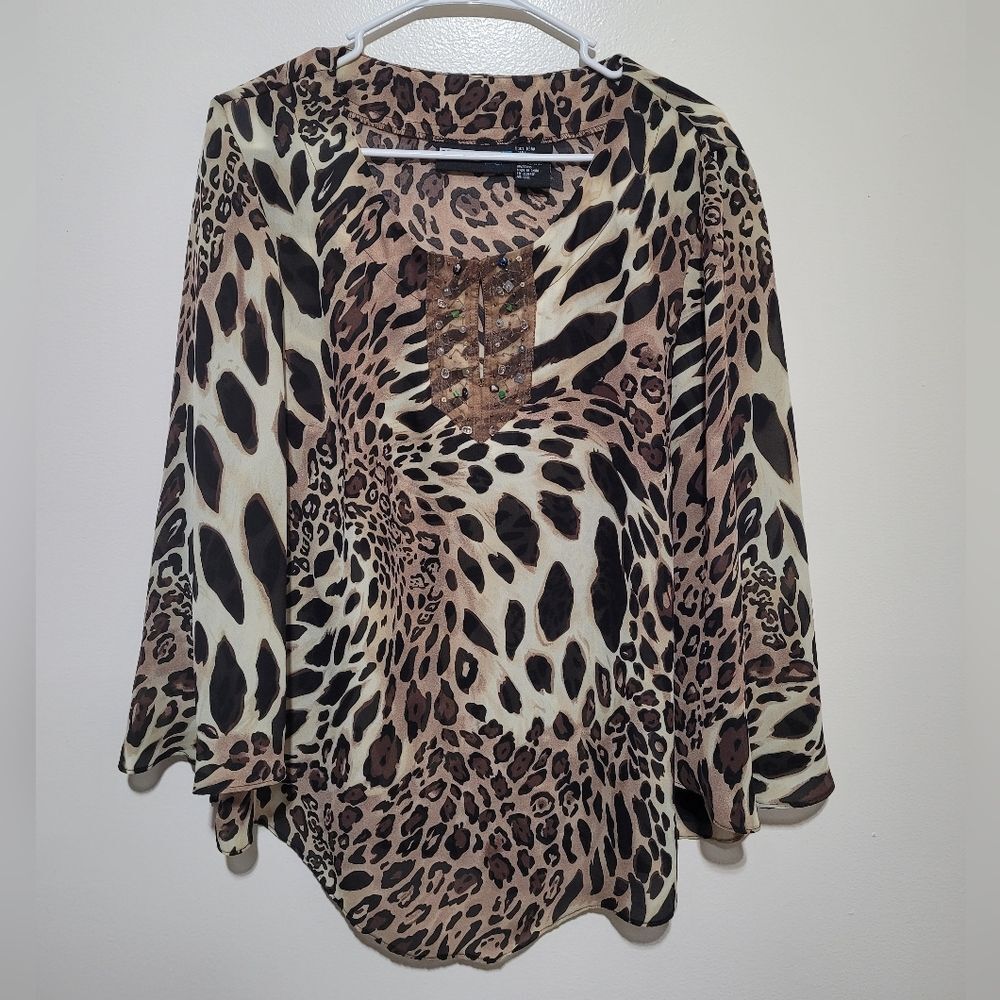 Requirements 16W Womans Leopard Print Pullover Sheer Top‎